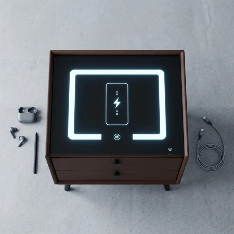 Mesa De Luz Inteligente C/Cargador Inalám Y Luz Led Marron