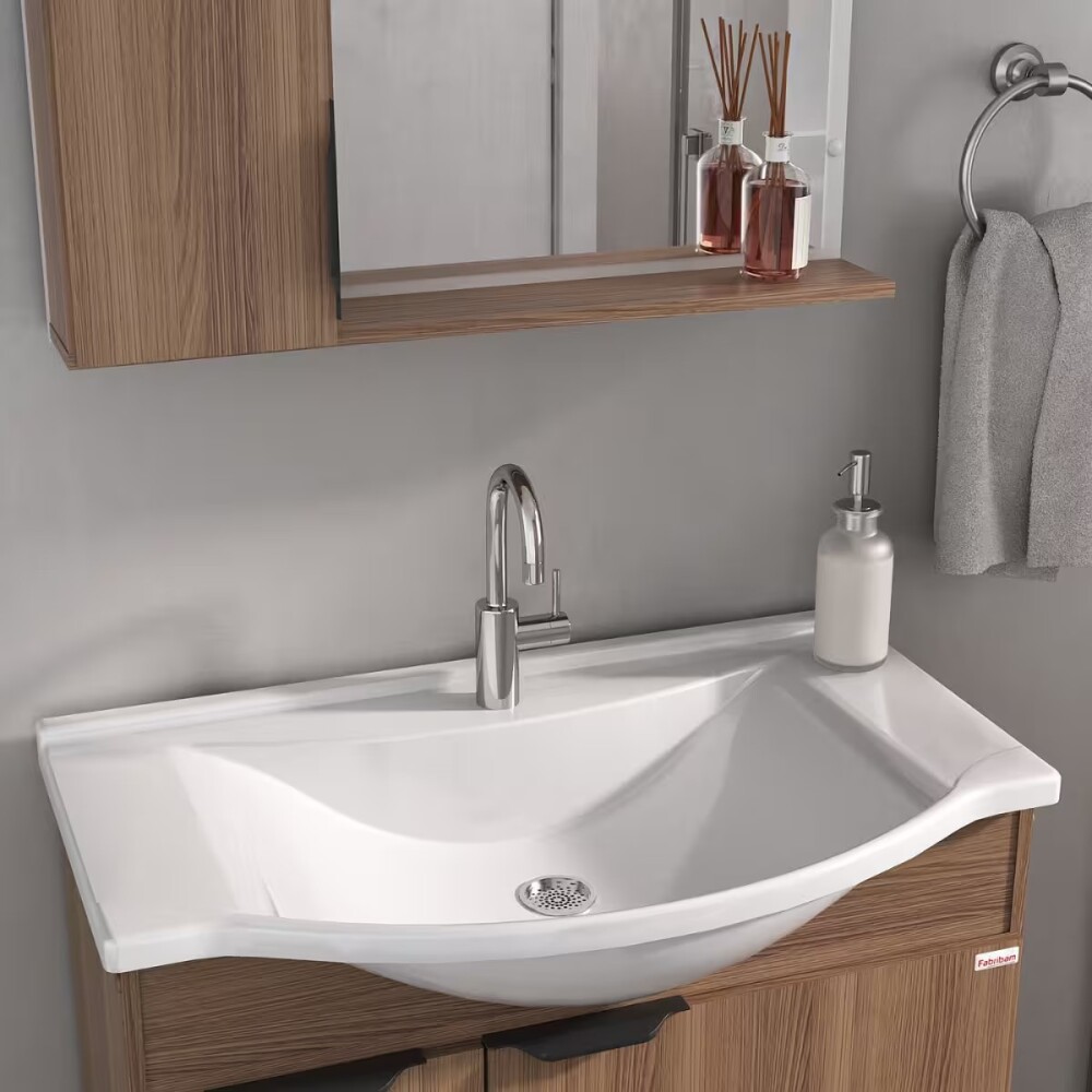 Mueble de baño de pie Crystal Nogal 72 cm con Bacha de resina y espejo con botiquín Mueble De Baño De Pie Crystal Nogal 72 Cm Con Bacha De Resina Y Espejo Con Botiquín
