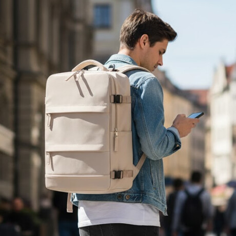 Mochila De Viaje Expandible Beige