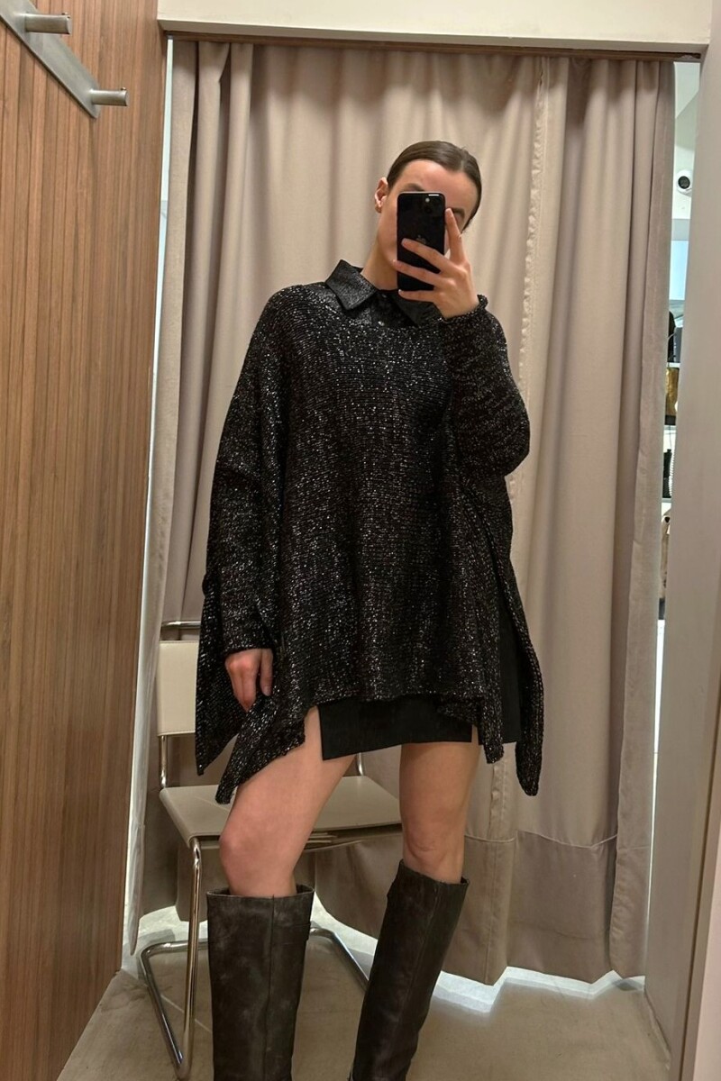 Poncho Misuna Negro Lurex