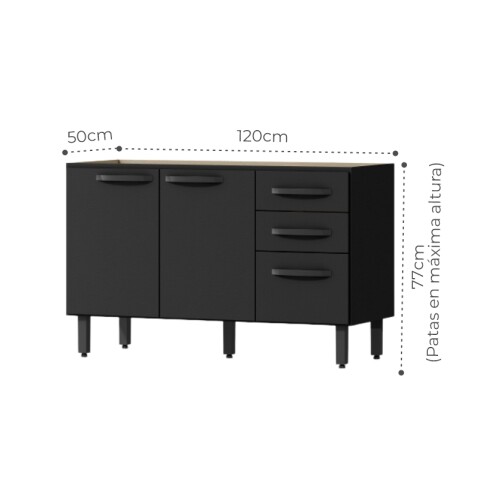 Bajo Mesada de Cocina 3 Puertas 2 Cajones 120 x 77 x 50 cm - NERO Bajo Mesada de Cocina 3 Puertas 2 Cajones 120 x 77 x 50 cm - NERO