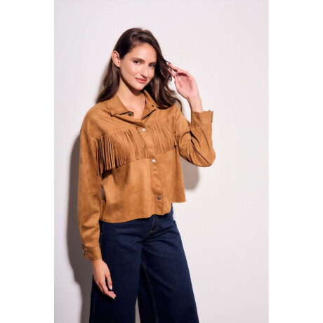 Camisa Gamuza Flecos Camel