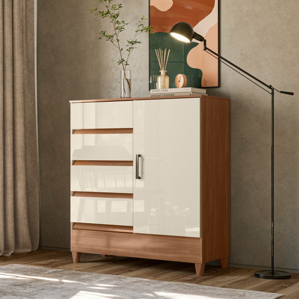 Comoda 1 puerta 4 cajones Terminacion Jequitiba Claro Comoda 1 puerta 4 cajones Terminacion Jequitiba Claro