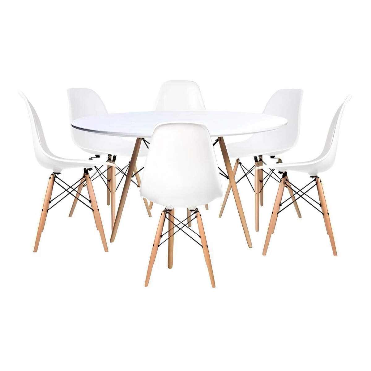 Juego de comedor Con Mesa Circular de 120cm + 6 sillas Eames - Blanco 