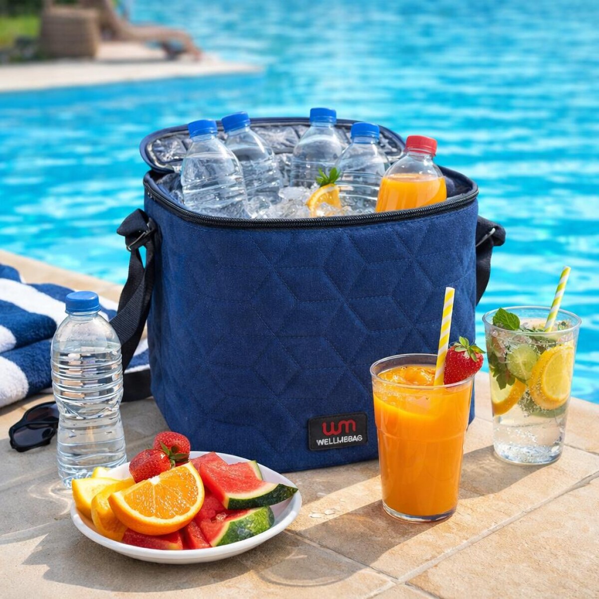 Lunchera Térmica Impermeable Alta con Correa Ajustable Chica - Azul 