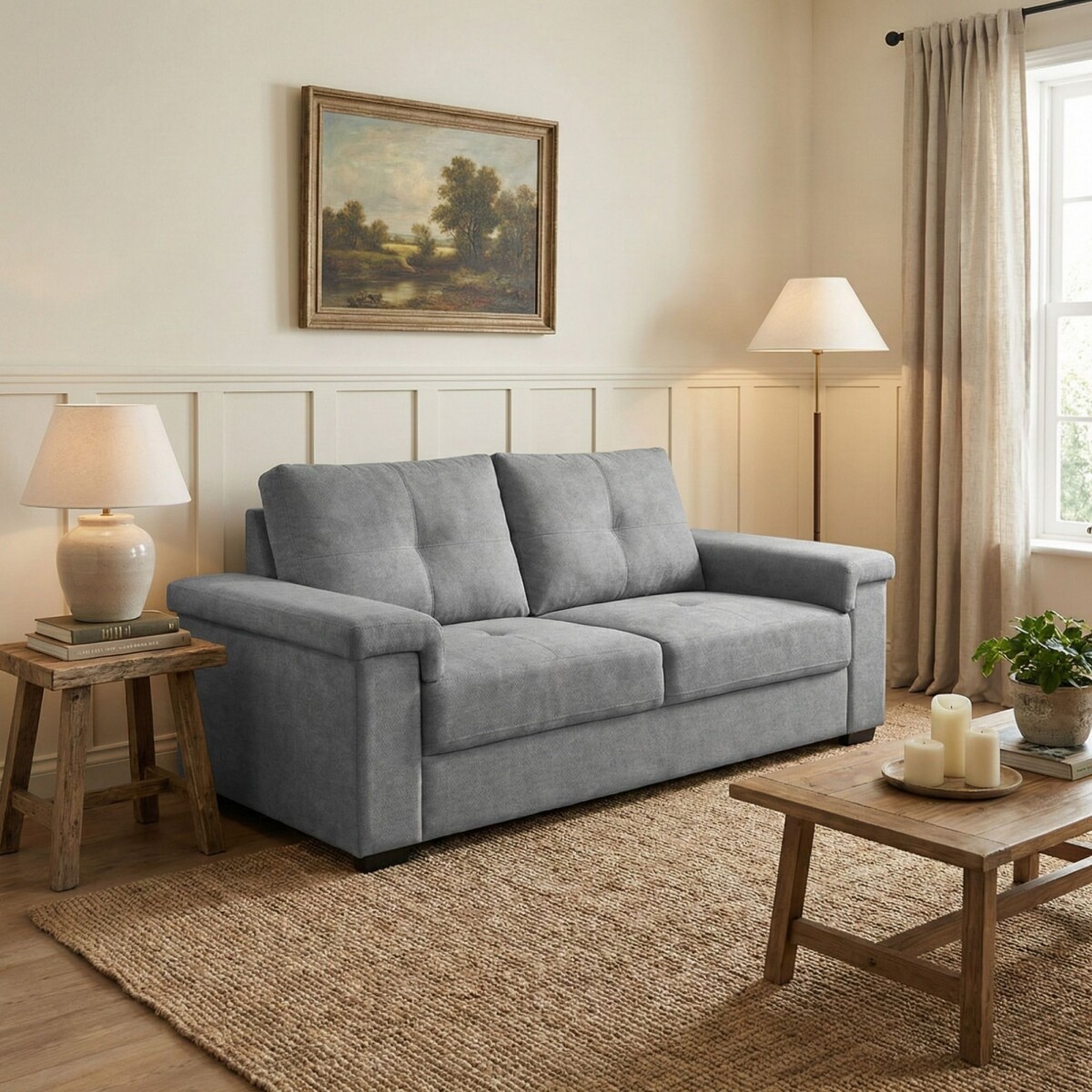 Sillón 2 Cuerpos en tela de Lino - Palazio - Gris 