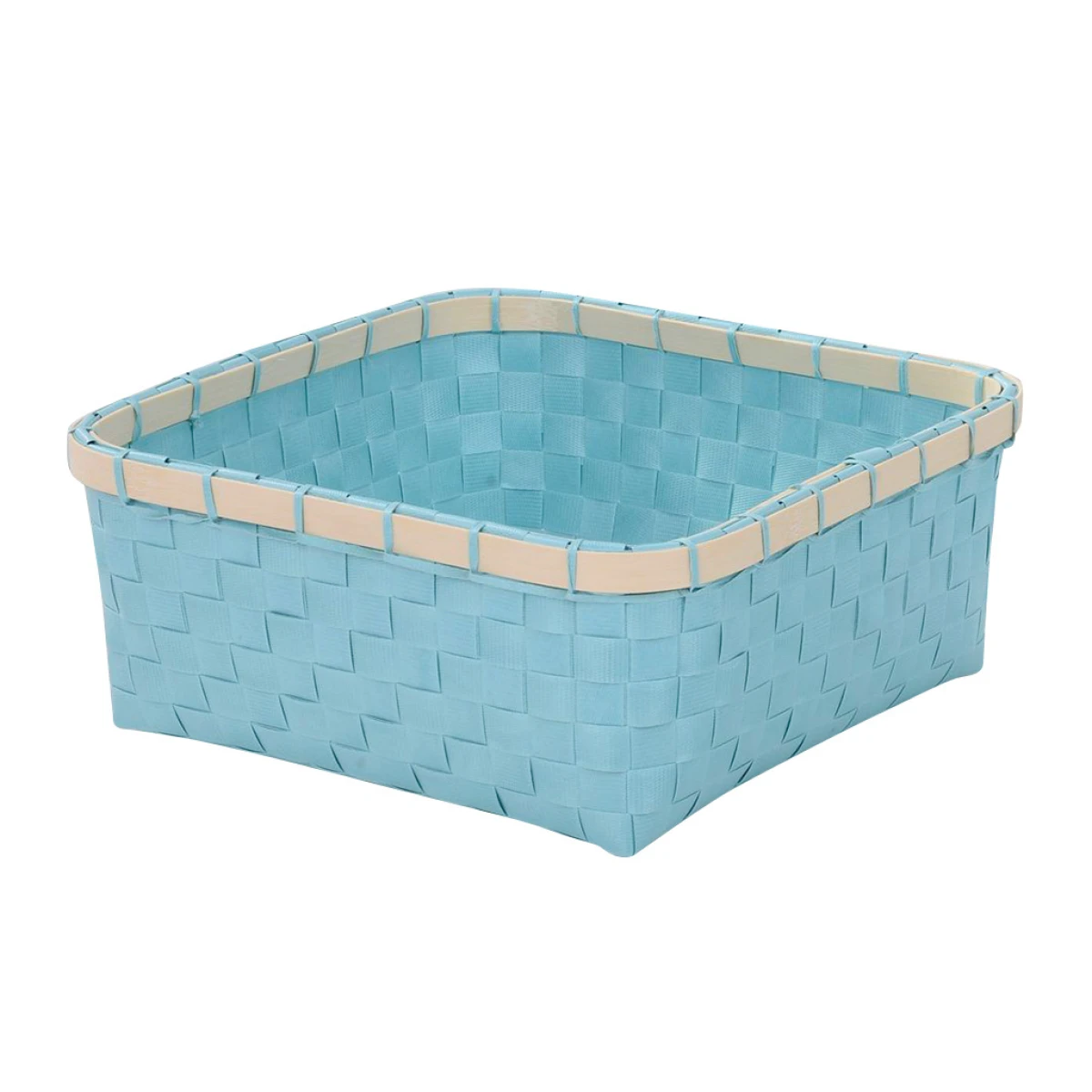 CESTO CELESTE C/ BORDE BAMBOO 28X28XH12CM 