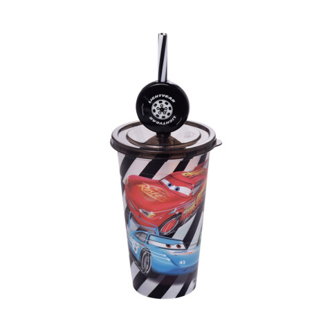 Vaso Plástico Milk Shake con Pin y Pajita Cars 500 ml U