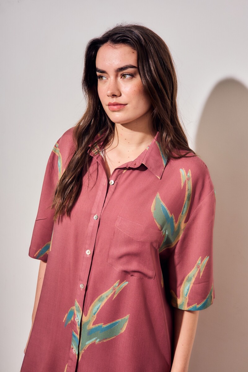 Vestido Camisero Con Lino Print