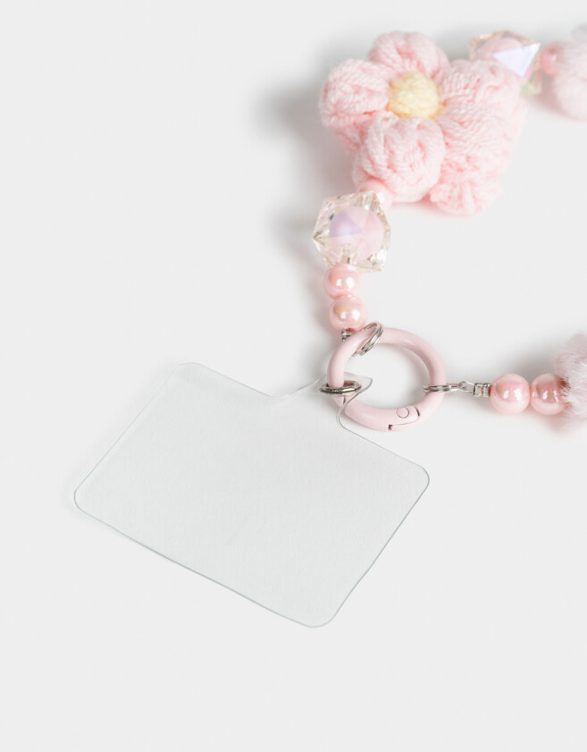 Accesorios De Celular Varios Accesorios Celular Strap De Mostacillas Con Charm De Crochet - Rosa Claro