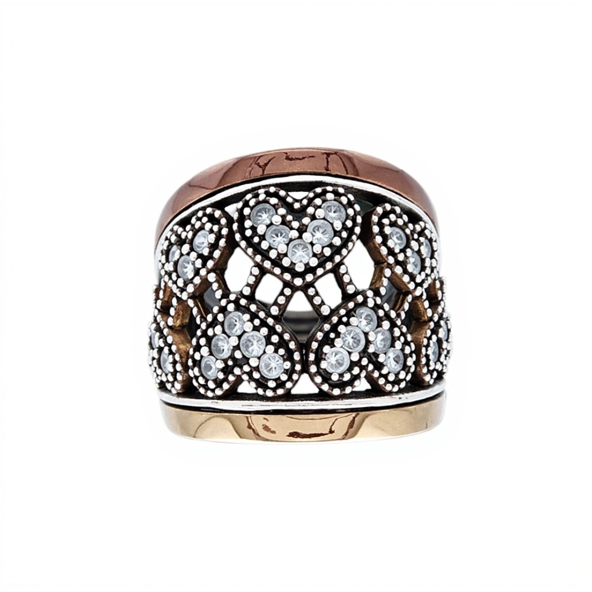 Anillo Corazón-Plata y Oro-Piedra Zirconia-AN5078 - conpiedra 
