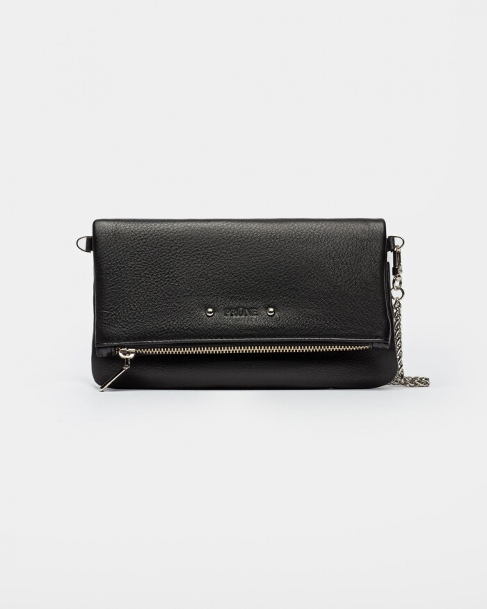 Mini Bag Honey En Cuero Graneado Negro