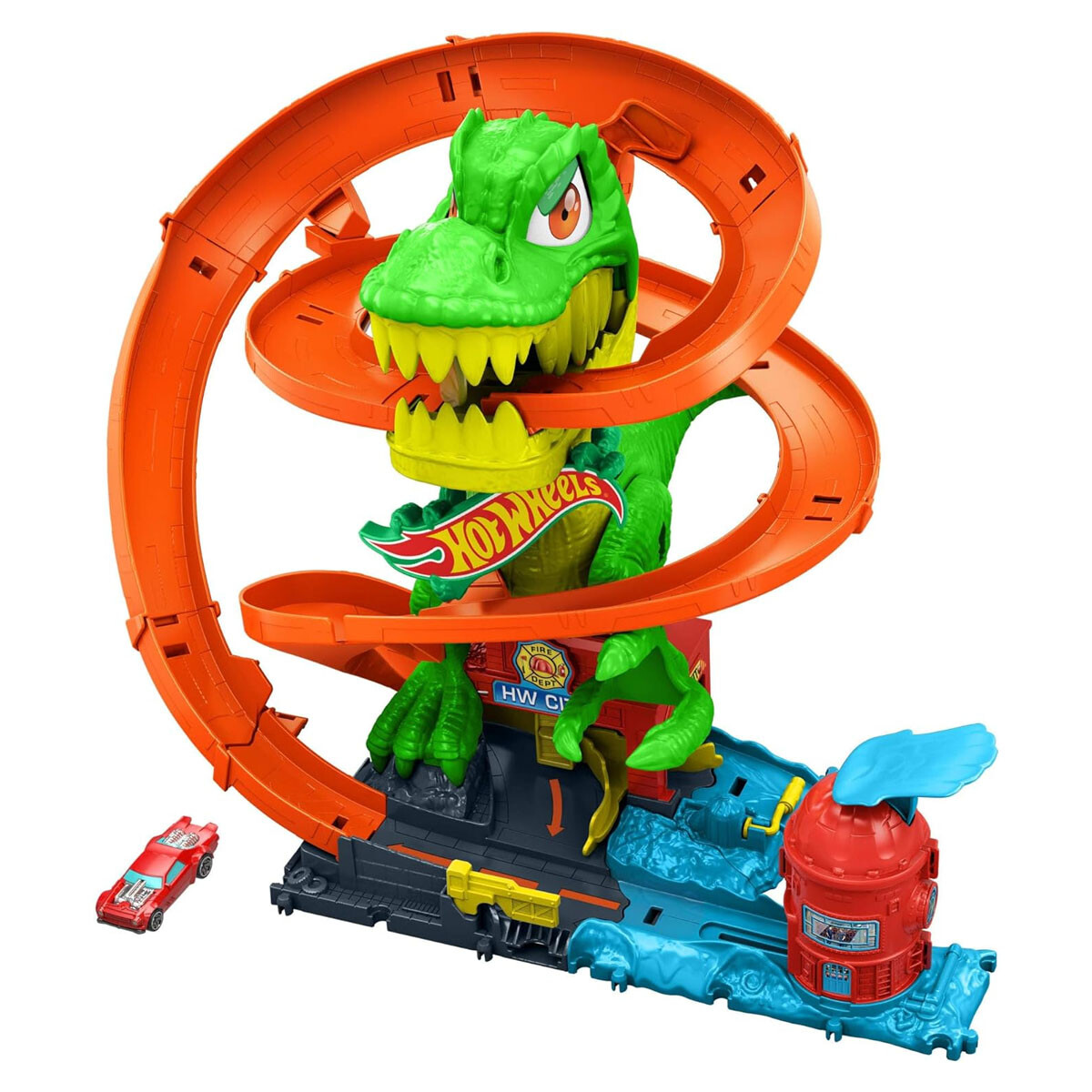 Hot Wheels City T-Rex Blaze Battle Playset y coche Dinosaur Nemesis 