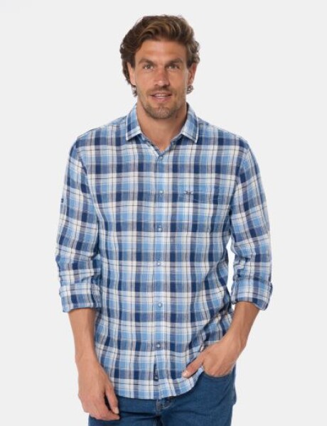 CAMISA DE LINO A CUADROS Azul