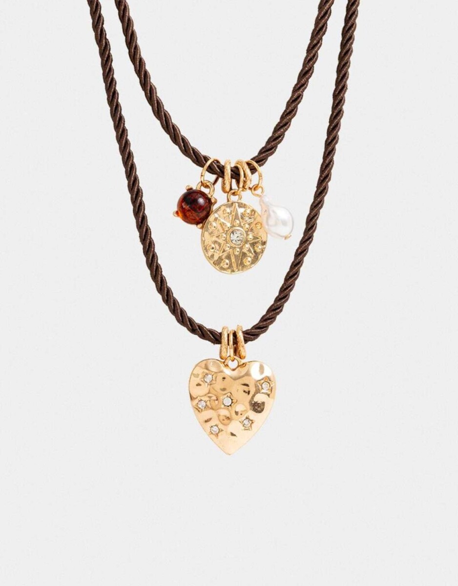 Collar Multilayer Con Corazón - Dorado 