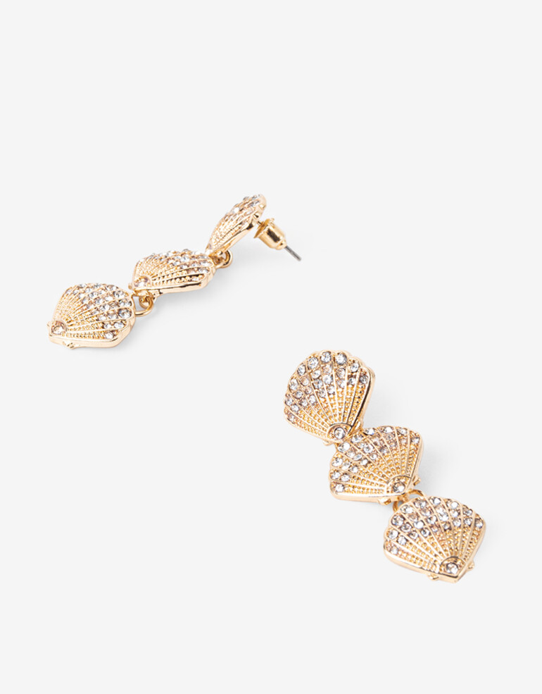 Aros Colgantes Cortos Strass Aros Cortos Caracoles Strass - Dorado