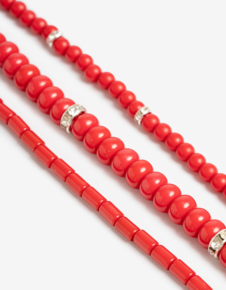 Collares Largos Canutillos Collar Largo Beads Strass - Rojo Medio