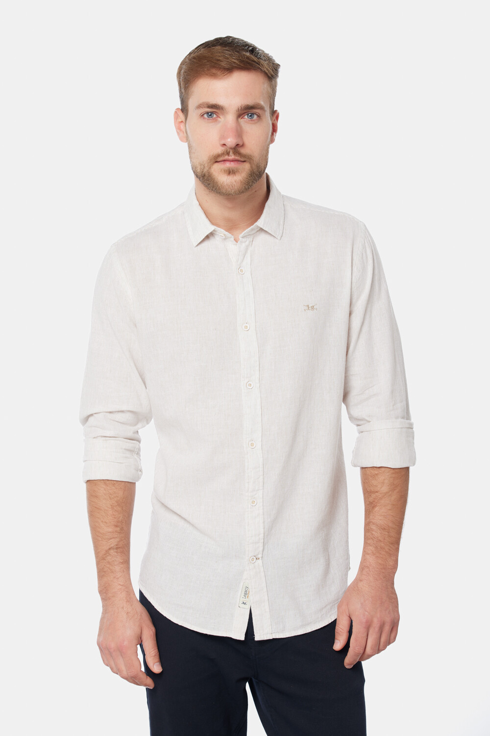 CAMISA DE LINO RAYADA Beige