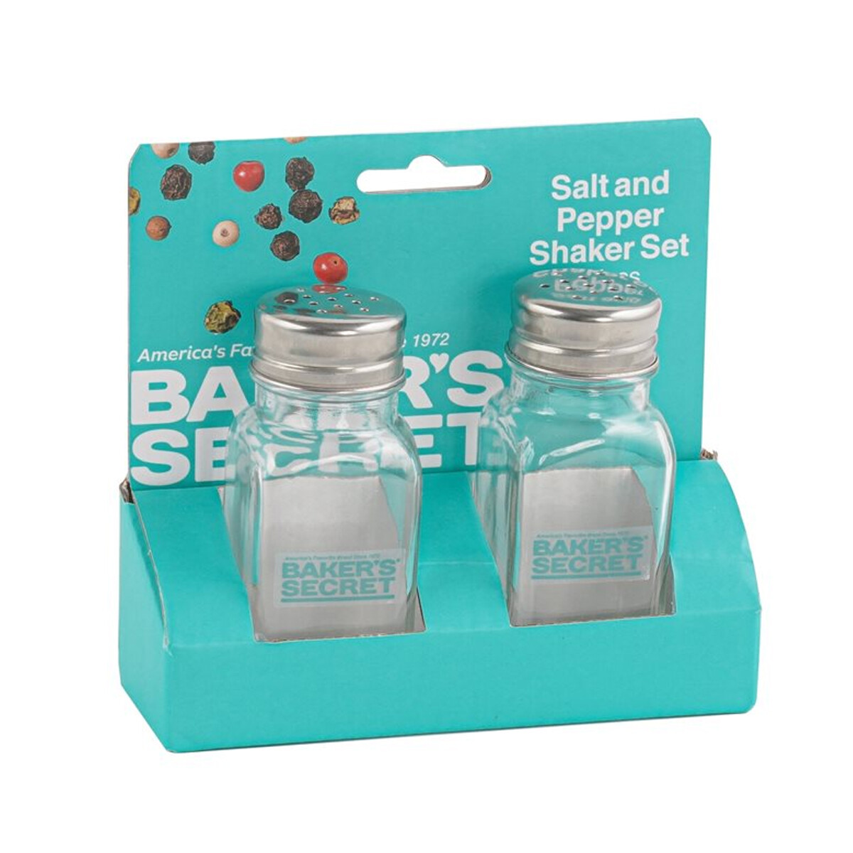 Set salero y pimentero vidrio c/tapa metal - S/C 