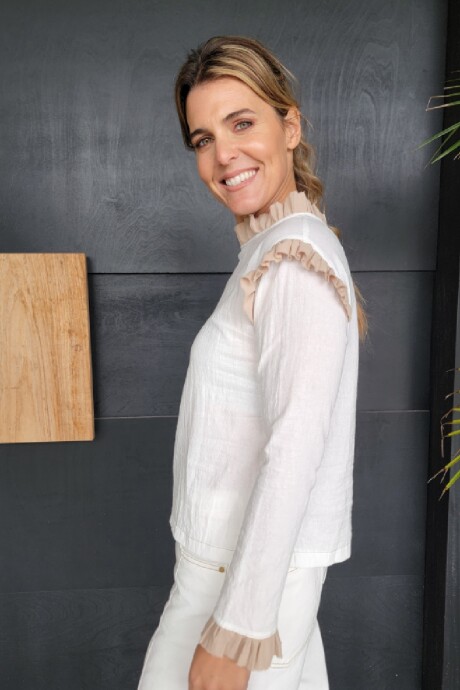 Blusa Paris Tussor crudo con beige