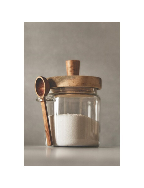 FRASCO VIDRIO C/CUCHARA Y TAPA MADERA D10x13.5CM FRASCO VIDRIO C/CUCHARA Y TAPA MADERA D10x13.5CM