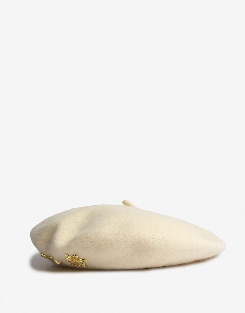 Boinas Boina Con Aplique De Flor - Blanco Crudo
