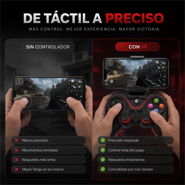 Joystick Bluetooth V8 Recargable con Soporte para Celular Negro 1