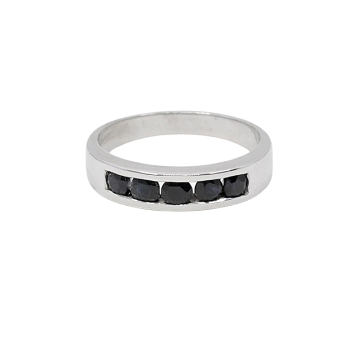 Anillo En Oro Blanco 18K Y Zafiros Redondos 