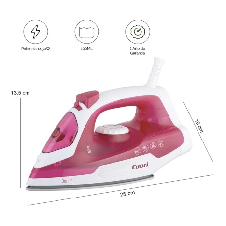 Plancha Vapor Cuori Donna 1450W Cerámica Antiadherente Rojo