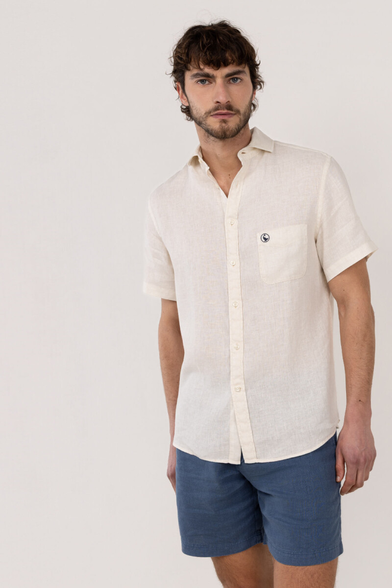 Camisa Lino Manga Corta Beige