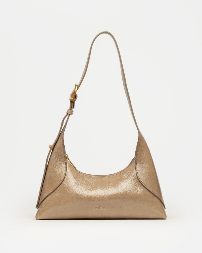 Cartera al hombro Windsor en cuero arrugado Taupe