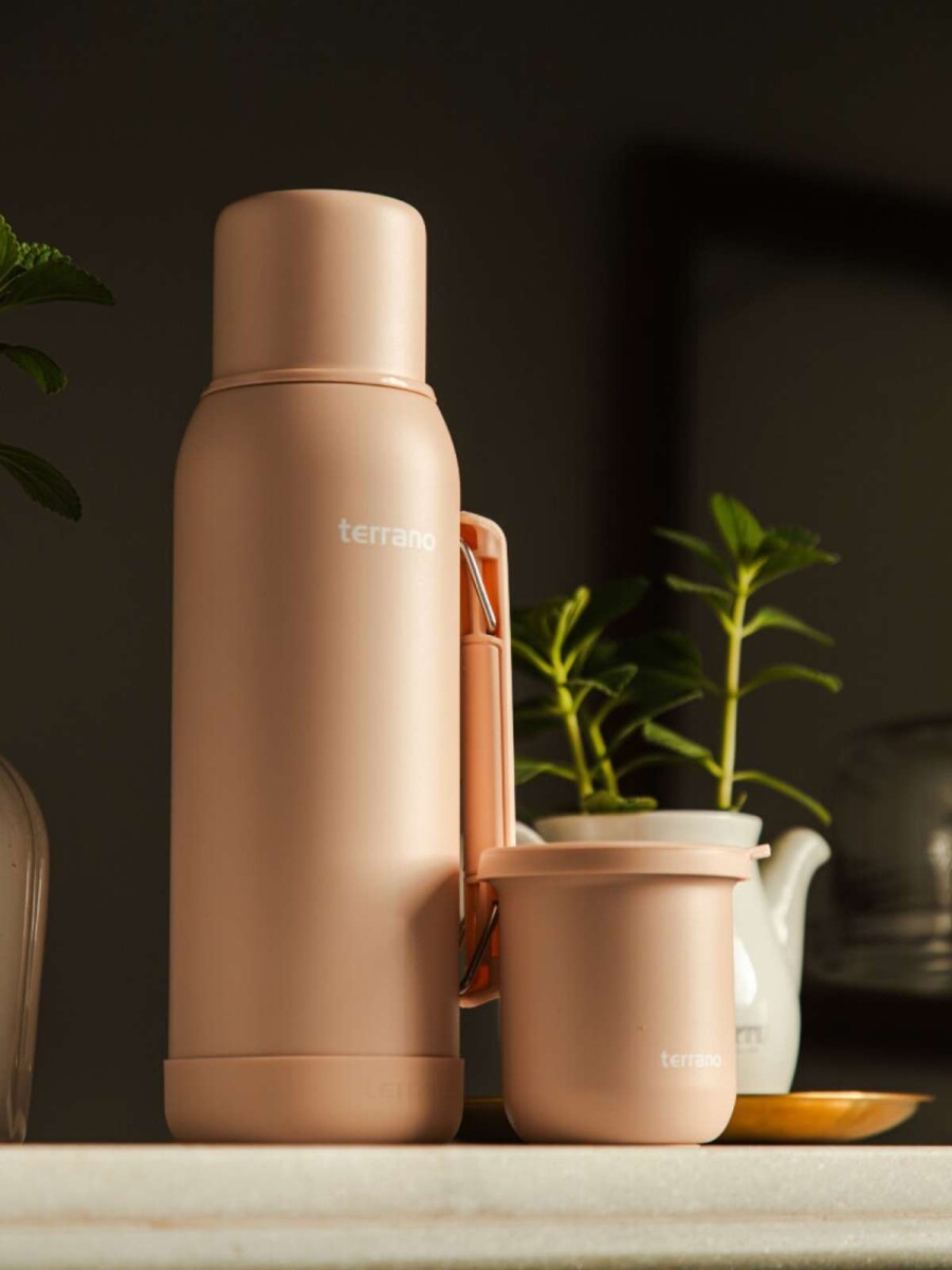 Kit Termo 1 Lt Con Base De Silicona + Mate Sicilia - Rosado 