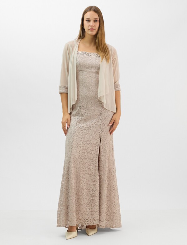 Conjunto Dos Piezas Tul Bordado BEIGE