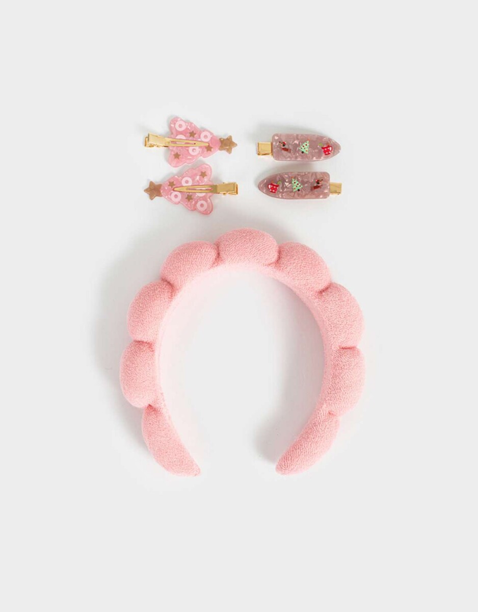 Set De Vincha Y Piquitos Navidad - Rosa Claro 