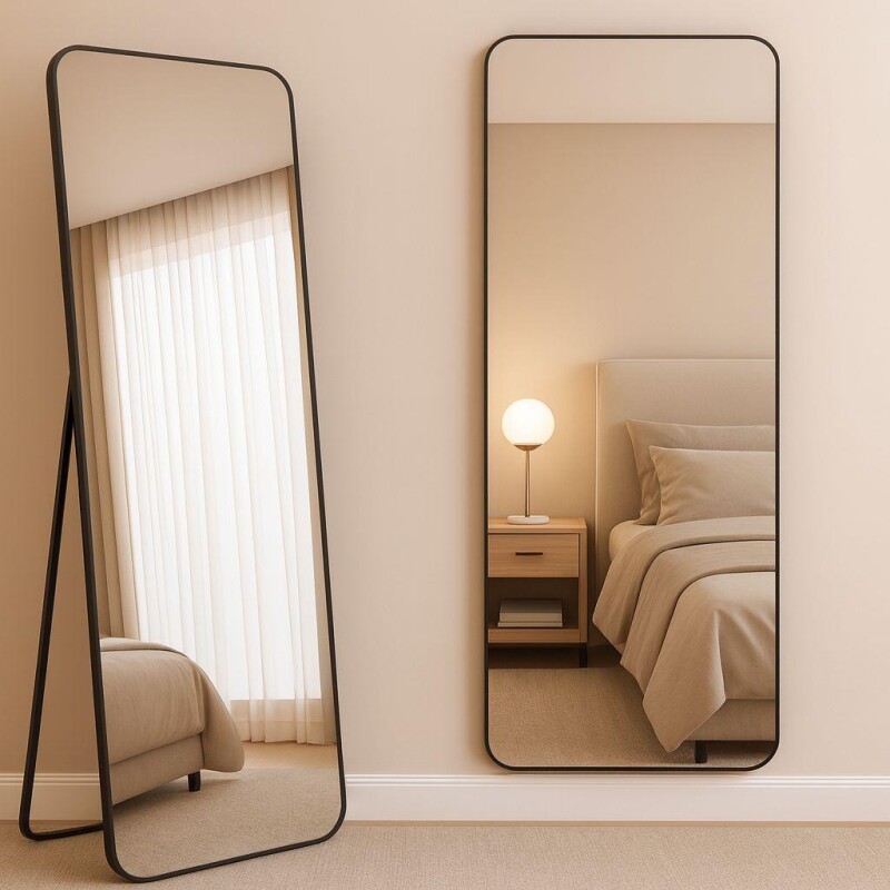 Espejo Rectangular de Pie con Marco de PVC Modelo Flor Negro