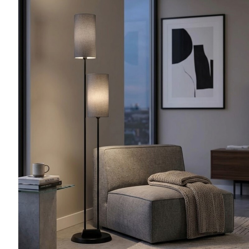 LAMPARA DE PIE DOBLE CUP NEGRO Unica