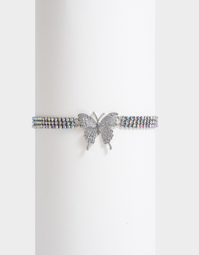 Chokers Con Mariposas Choker Mariposa Strass - Plateado