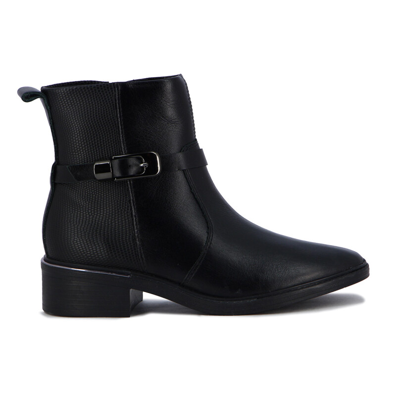 Comfortflex Bota Caña Baja C/ Tira Y Hebilla Cuero/caima Negro