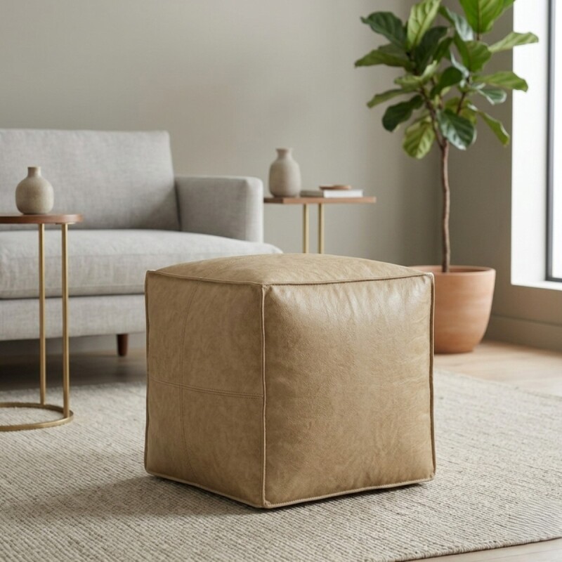 PUFF CUAD SIMIL CUERO BEIGE CL 45X45X40CM Unica