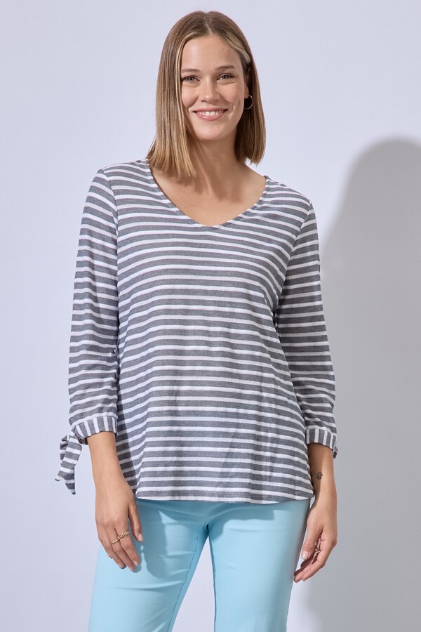 Blusa Algodon Lineas GRIS/MULTI