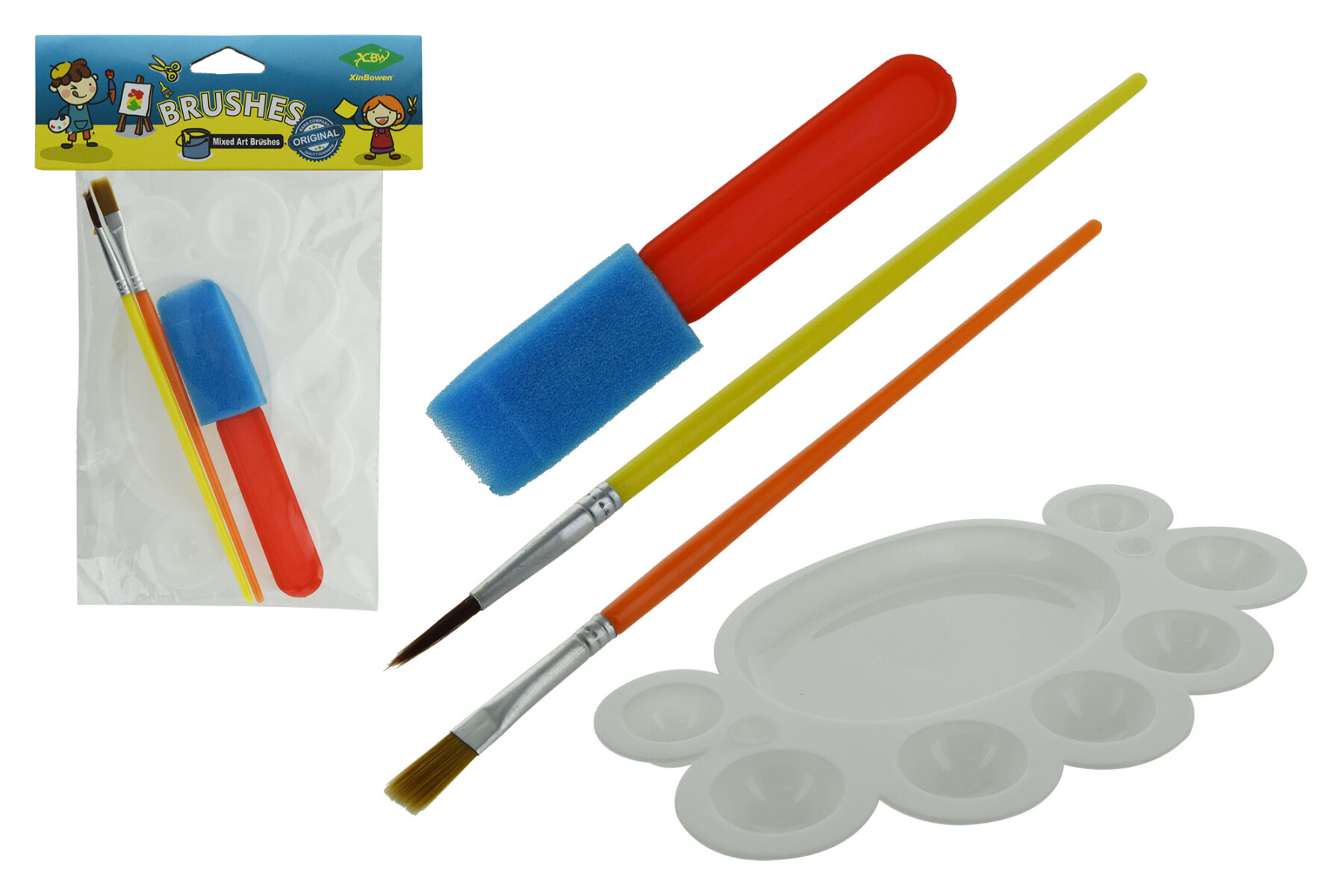 SET DE ARTE 4PCS 2 PINCELES + PALETA + ESPONJA EN BOLSA 23098 — El