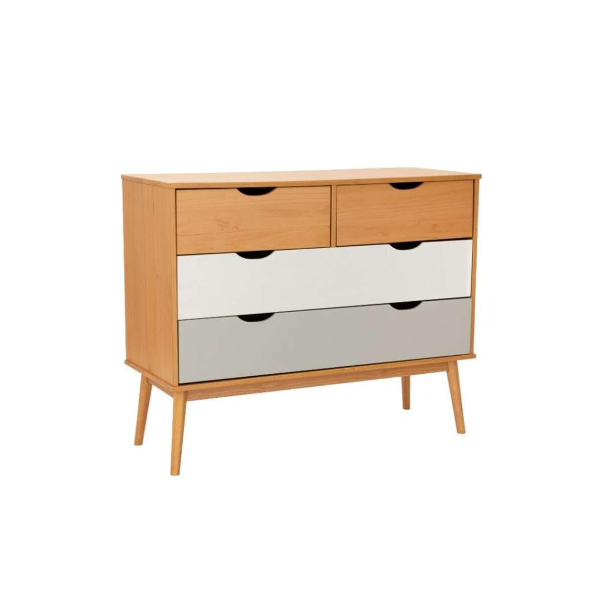 Comoda 4 Cajones Linea Nordica - Roble/Gris claro/Blanco 