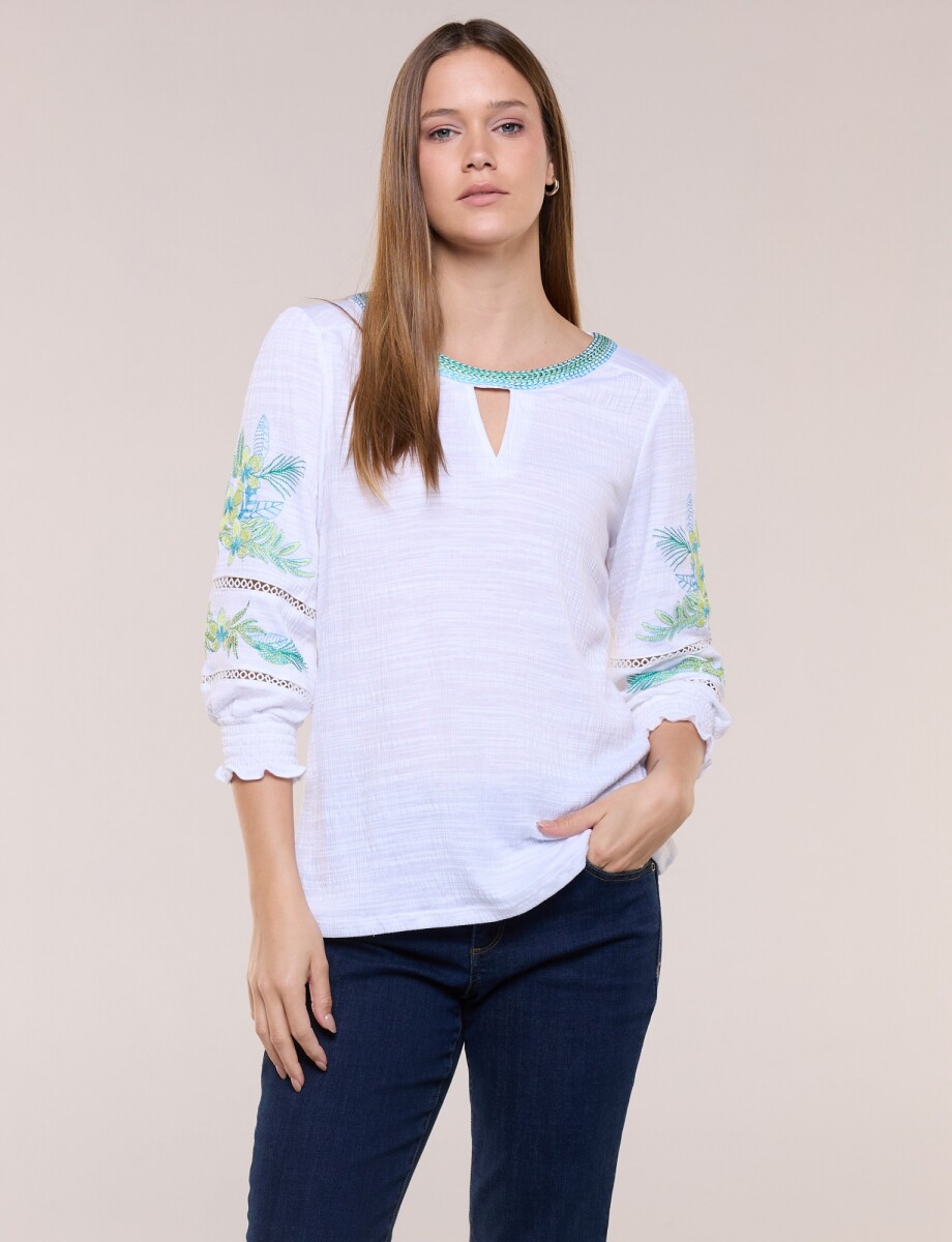 Blusa Con Textura & Bordados - Blanco/multi 