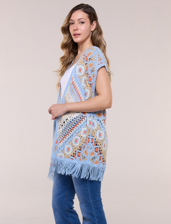 Cardigan Crochet Con Flecos CELESTE/MULTI
