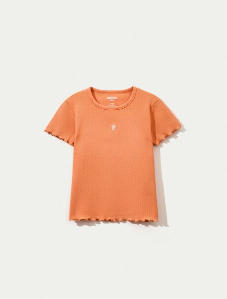 BLUSA CON BORDADO EN TELA ACANALADA NARANJA
