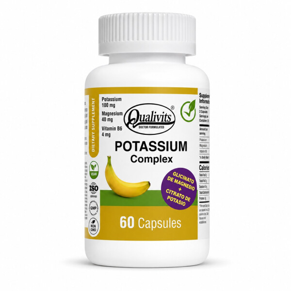 Potassium Complex | Potasio + Magnesio + Vitamina B6 | 60 Cápsulas - Qualivits Potassium Complex | Potasio + Magnesio + Vitamina B6 | 60 Cápsulas - Qualivits