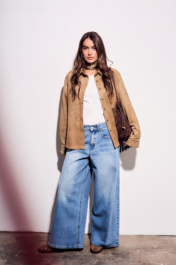 Camisa Gamuza Cuero Vegano Moca