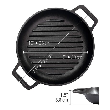 Sartén grill de hierro fundido curado Victoria 25cm Negro