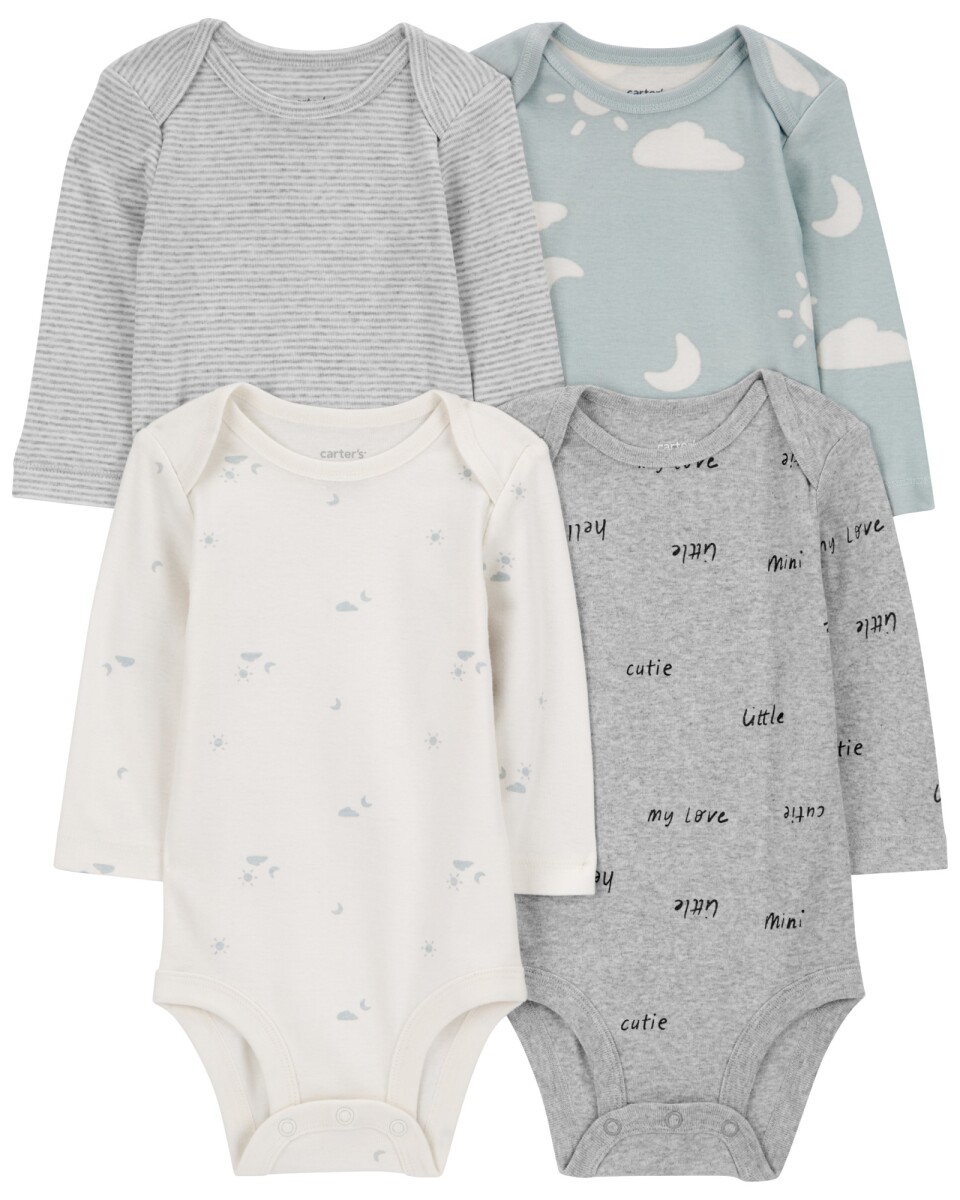 Pack cuatro bodies de algodón, manga larga, estampados 