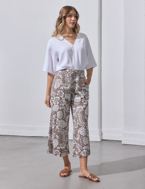 Pantalon Lino Crop TOSTADO/MULTI